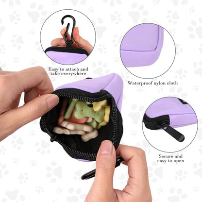 Dog Treat Pouch Pocket Sized Pet Puppy Training Pouch for Dog Training Behavior Aids, Waterproof Nylon Fabric Dog Poop Bag Holder, Hands Free Dog Walking Bag with Metal Carabiner (Violet) - Image 4