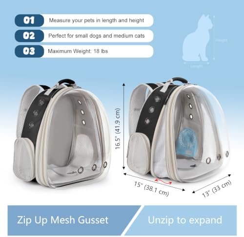 Cat Backpack Carrier with Fan, Space Capsule Astronaut Clear Bubble Front Extension to Carry Transport Cat Small Puppy Bunny, 20 Pounds Cat Bookbag (Black, Gen 1 + Fan) - Image 2