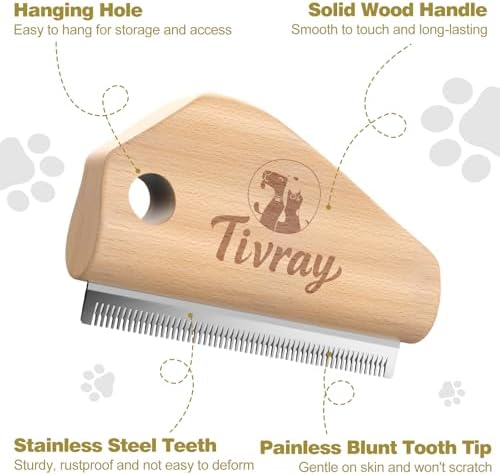 Dog Brush for Shedding, Wood Deshedding Brush for Dogs, 4.3inch - Image 5
