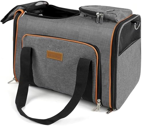 Cat Carrier,Portable Pet Carrier Bag for Cats and Small Dogs,Foldable Soft-Sided and Scratch-Proof mesh Cat Bag Pet Carriers,Airline Approved Pet Carrier,Pet Travel Carrier Up to 15 Lbs,Grey - Image 2