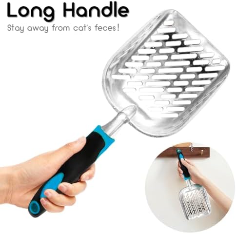 Cat Litter Scoop-Metal Cat Scooper-Long Handle Scoop,Cat Scooper-Poop Sifting-Mesh Shovel-Suitable for Cat Litter Box(Blue)-Christmas - Image 4
