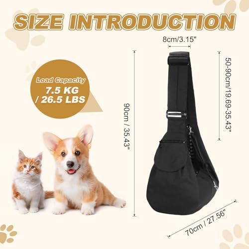 Dog Sling Carrier for Small Dogs and Cats Up to 16.5 Lbs, Soft Canvas with Zipper Pocket Pet Crossbody Shoulder Bag, (Black, 1 Pcs) Intended for Outdoor/Camp/Travel - Image 2
