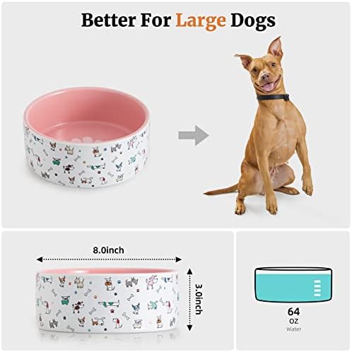 Fun Elements Ceramic Dog Bowls, Large Sized 64 Fl Oz Heavy Food and Water Bowl for Medium Dogs with Adorable Patterns (Large, Pink) - Image 3