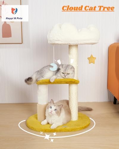 Happi N Pets Cloud Cat Tree, 31.5in Multi-Level Indoor Cat Tower with Scratching Posts, Viewing Perch, Removable & Washable Cushions, Cat Activity Tree with Dangling Toy - Image 2