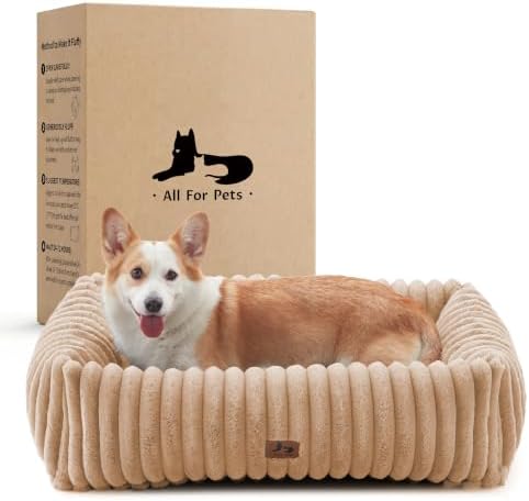 Dog Bed Medium Size Dog, Rectangle Orthopedic Pet Bed for Car and Indoor, Comfort Fluffy Memory Foam Dog Beds with Anti-Slip Bottom, Camel (30x24x8 inches) by WARMREST