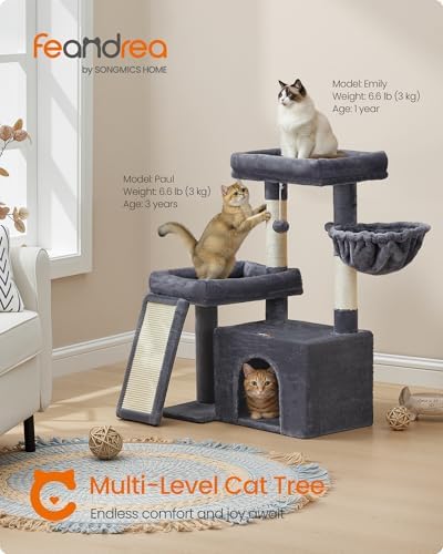 Feandrea Cat Tree, 33.8" Cat Tower, Scratching Posts and Ramp, Dark Gray - Image 2