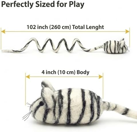 Glaciart One Felt Mouse Cat Toy – Soft Fuzzy Enrichment 100% Natural Wool - Interactive Catnip Play Cat Toy Set - Safe for Pets, Non-AZO Colored Dyes - 100” Long - Image 3