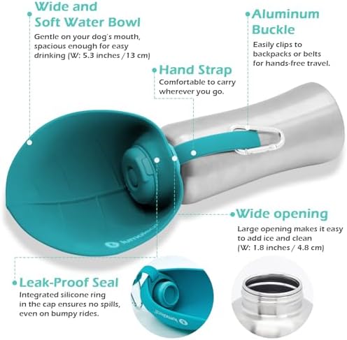 LumoLeaf Portable Dog Water Bottle 27 OZ, Stainless Steel Pet Travel Water Bottle Dispenser for Walking, Hiking and Outdoor, Portable Water Bowl for Large Dogs (Blue) - Image 4