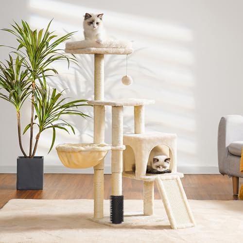 Heybly Cat Tree with Cat Self Groomer Brush, 42.5 inch HCT005SM - Image 2