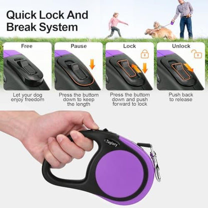 Taglory Retractable Dog Leash, One-Handed Brake, 16ft, Up to 44 lbs, Purple - Image 3