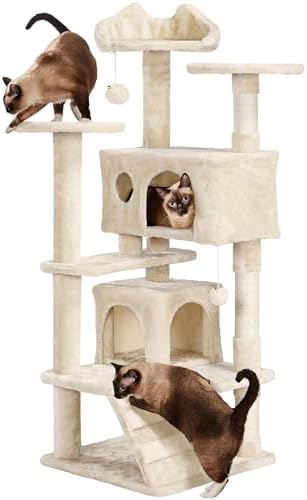 Yaheetech 54in Cat Tree Tower, 2 Caves, Kitten-Ear Perch & Scratching Posts by Unknown