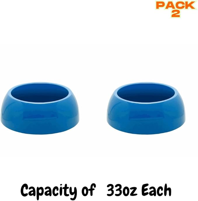 Plastic Dog Bowls Set – Stylish, Durable, and Functional Pet Feeding Bowls for Dogs and Cats -(Pack 2) - (ELEGANCE - BLUE, Large - 33.8oz)