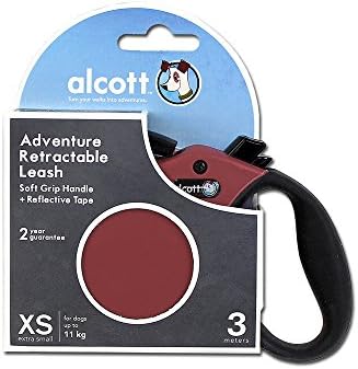 Alcott Adventure Retractable Reflective Belt Leash, 10' Long, Extra Small for Dogs Up to 25 lbs, Red with Black Soft Grip Handle - Image 2