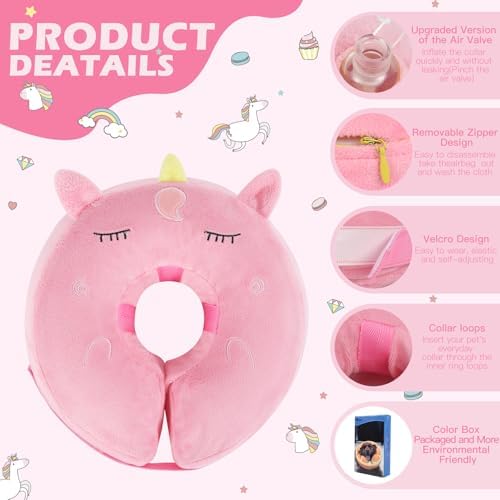 IEUUMLER Inflatable Recovery Dog Collar, Protective Donut Cone, Adjustable Soft Collar for Dog and Cat After Surgery Prevent from Biting & Scratching EU002 - Unicorn M+ - Image 4