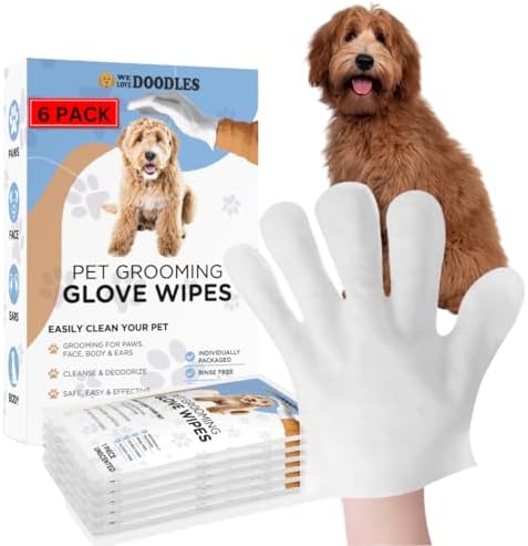 Pet Glove Wipes for Dogs, Double-Sided Dog Cleaning Wipes, 6 Pieces by WeLoveDoodles