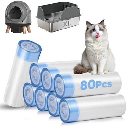 80 Count Jumbo Cat Litter Box Liners, Cat Litter Liners for Automatic Litter Box, 10-15 Gallon Heavy Duty Cat Litter Bags with Drawstrings, 37" x 18.11" by Unknown