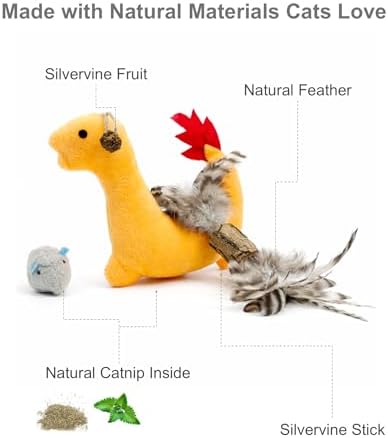3 Pack Cat Toys for Indoor Cats - Silvervine & Catnip Toy Set with Feather, Plush Dragon Kick Toy, Mouse Toy for Chasing, Kicking & Chewing, Natural Cat Enrichment Toys - Image 3