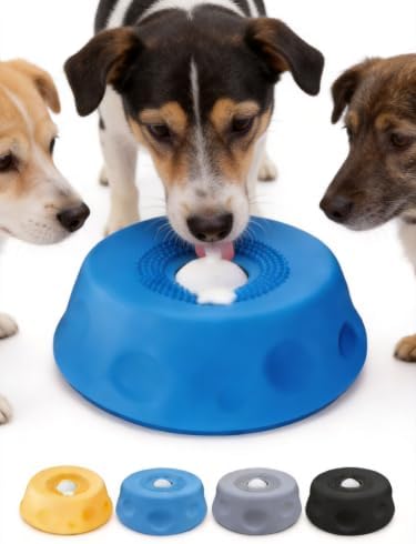 Dog Lick Ball Bowl with Rolling Ball, Food Silicone, Non-Slip Base, Blue by Unknown