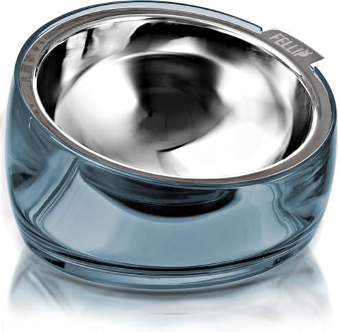 Felli Pet Oblik Acrylic Raised Dog Food Water Bowl Stainless Steel Slanted Oval Dish for Short Leg Puppy & Small Medium Pet, Elevated Tilted Metal Feeder (Shadow, 1.5 Cups Oval Dish) by Felli