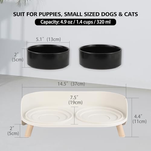 Raised Cat Food and Water Bowl Set - Elevated Ceramic Dishes with Non-Slip Stand and Splash Guard for Small Dogs - 2 x 320 ML (4.9 OZ) - Black - Image 5