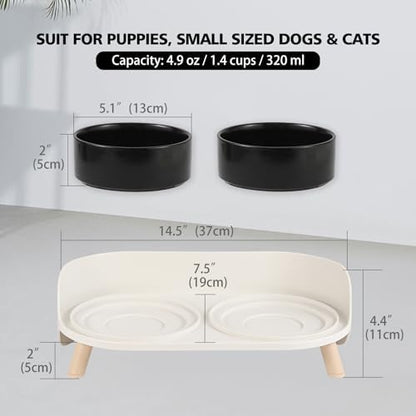 Raised Cat Food and Water Bowl Set - Elevated Ceramic Dishes with Non-Slip Stand and Splash Guard for Small Dogs - 2 x 320 ML (4.9 OZ) - Black - Image 5