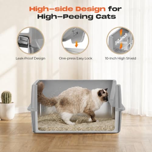 Suitfeel XL Stainless Steel Cat Litter Box with Lid and Scoop,Light Gray - Image 5