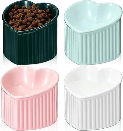 Dandat 4 Pcs Elevated Cat Food Bowls, Ceramic Raised Cat Bowls, Shallow, Less Digestion Issues, Anti Vomiting, No Stress for Food and Water Indoor Kitten by Dandat