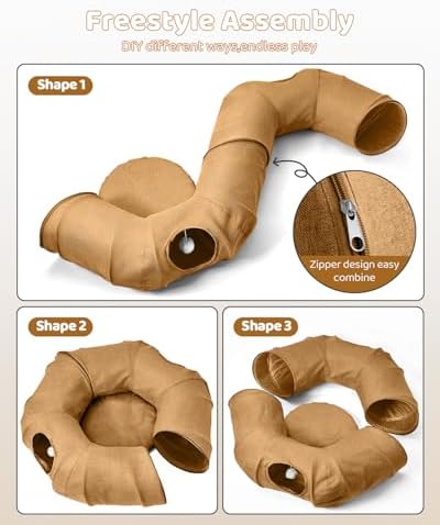 Linen Cat Tunnels with Central Cat Bed, Interactive Cat Toys Detachable Washable Soft Mat Large Indoor Play Tunnel Cave for Kittens and Small Animals - Image 2