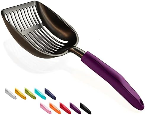 WePet Cat Litter Scoop, Non-Stick Plated Aluminum Alloy Sifter, Kitty Durable Metal Scooper, Deep Shovel, Long Handle, Kitten Pooper Lifter, Size Large, Coated Black Body with Violet Handle by WePet