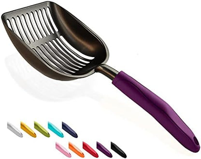 WePet Cat Litter Scoop, Non-Stick Plated Aluminum Alloy Sifter, Kitty Durable Metal Scooper, Deep Shovel, Long Handle, Kitten Pooper Lifter, Size Large, Coated Black Body with Violet Handle by WePet