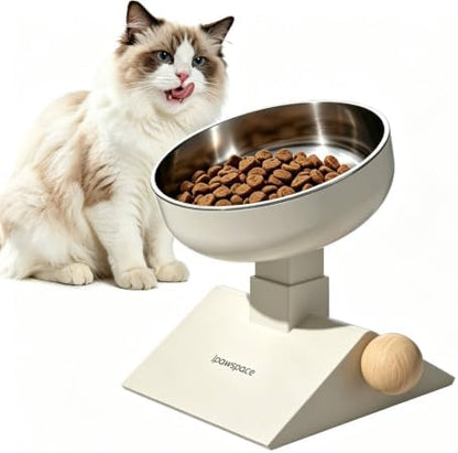 Elevated Cat Bowl,Adjustable Raised Stainless Steel Feeder with Stand,White by IPAWSPACE