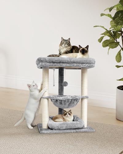 SYANDLVY Small Cat Tree for Indoor Cats with Top Perch Hammock & Bottom Bed - Image 2