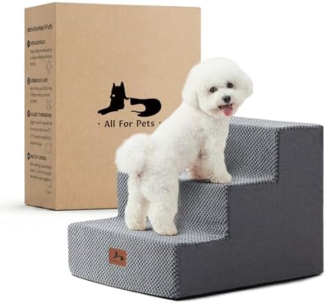 Dog Stairs 3-Step 13.5” H for Bed and Couch Grey by WARMREST