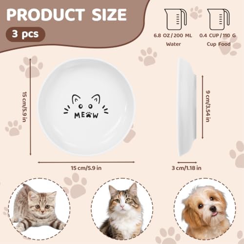 YINEYA 3 Pack Cat Food Bowls, Anti Whisker Fatigue Ceramic Cats Dishes Set - Image 2