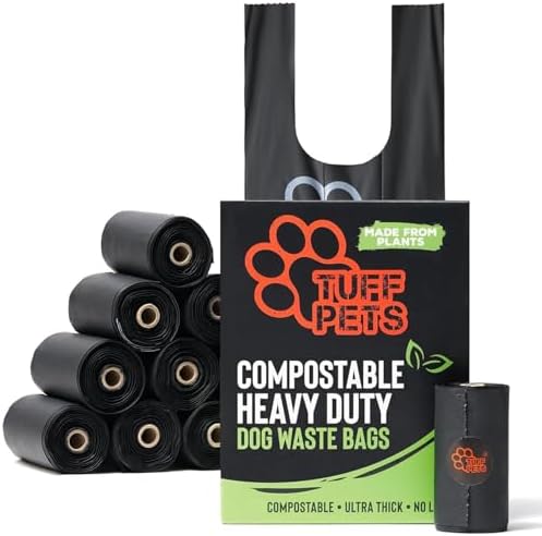 Tuff Pets Certified Compostable Dog Poop Bags with Handles, 12 Thick Rolls by TuffPets