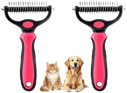 Dematting Comb for Dogs and Cats, Undercoat Rake Pet Brush for Long Hair, Deshedding Dog Brush Removes Tangles Knots and Loose Fur, Grooming Tool for Thick Coats (Pink L*2) by Unknown