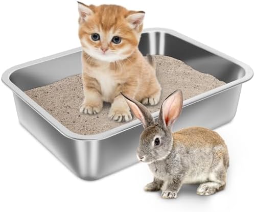 Stainless Steel Litter Box for Kitten, 15.7"×11.8"×4" Small Litter Box for Kittens Easy Entry, Non Odor, Easy to Clean, Metal Litterbox for Cat, Rabbit, Guinea Pigs and Hamsters by Holintan