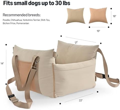 Amazon Basics Dog Car Seat, Pet Booster for Small-Medium Dogs with Leash & Washable Cover, Beige - Image 4