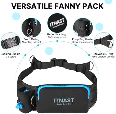 Hands Free Double Dog Leash Tangle Free, Lumbar Support Dual Leash for Medium Large 2 Dogs With Bungee, Waist Bag, Padded Handles,Reflective Stitching for Dog Walking, Jogging, Hiking, Training - Image 6