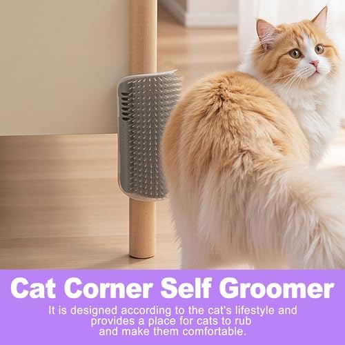 2 Pack Cat Corner Self Groomer, Wall Mounted Grooming Brush for Cats Face Scratcher and Massager Comb for Shedding Interactive Rubbing Tool with Catnip for Indoor Cats - Image 4