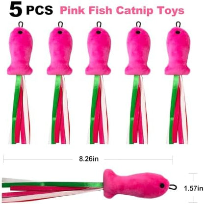 Catnip Toys, 5PCS Soft Plush Pink Fish Cat Toy Chew Kitten Toys - Image 2