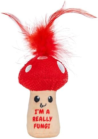 Catstages A Really Fungi Cat Kicker Toy with Catnip and Dental Mesh, Mushroom Shape, Plush and Feather Cat Toy for Kicking, Tossing, and Teeth Cleaning, Red by Catstages