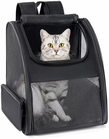 Conlun Cat Backpack Carrier for Small Dogs and Cats Fit Up to 15 Lbs,Small Dog Backpack, Foldable with 3-Side Mesh Windows, Pet Carrier for Travel & Hiking Friendly，Black by Conlun