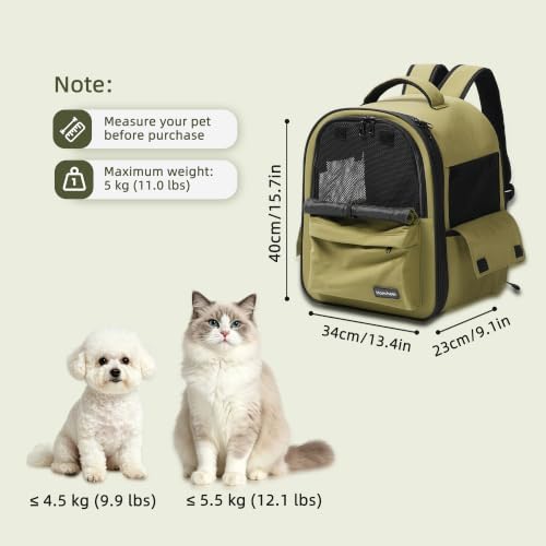 Cat Carrier Dog Backpack Carrier with Anti-Collapse Bottom (Olive Green) - Image 2
