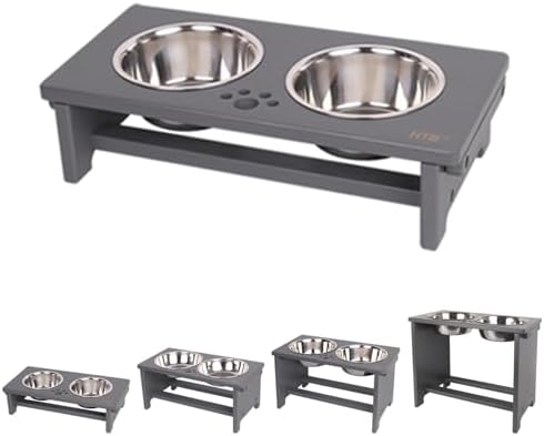 HTB Elevated Dog Bowl Stand with 2 Stainless Steel Bowls-4" H Small Grey by HTB
