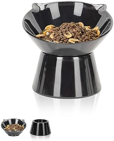 Detachable Elevated Cat Bowls, 15° Tilted Raised Cat Food Bowl Anti-Vomiting,Whisker Friendly, Large Adjustable Cat Dishes for Protecting Spine, Adult Kitten (Black) by LuckyPots