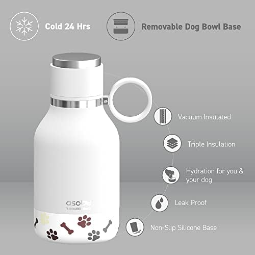 asobu Buddy Bottle, a Stainless Steel Insulated Water Bottle with Removable Dog Water Bowl and Dog Food and Treat Storage plate (White, 37 oz Water Bottle with 2 Bowls) - Image 3