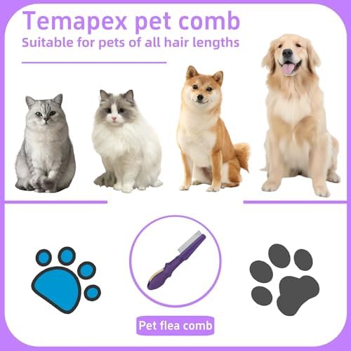 Pet Flea Comb for Dogs & Cats,Removes Tangles & Flea, Tear Stain Removal, Stainless Steel Metal Teeth, Non-slip & Anti-static Rubber Handle, Safe & Gentle Pet Grooming Comb - Image 2