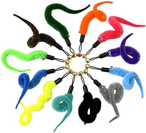 AcceLeah Cat Worm Toy Teaser Wand Replacement, Cat Worms & Dragonfly Refill, Assorted Teaser Refills with Bell (12Pcs) - Image 6