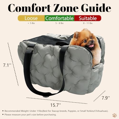 Dog Purse Carrier for Small Dog Cats, Soft Quilted Puppy Carrier Soft-Sided Carriers Bag, Luxury Stylish Small Dog Cat Travel Tote for Pets Up to 11 lbs (Grey, 15.7" L x 7.9" W x 7.1" H) - Image 2